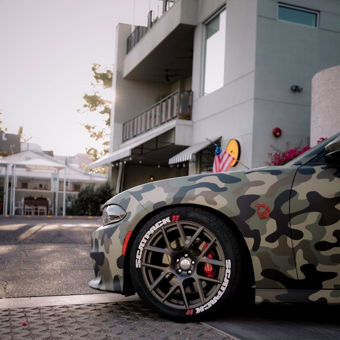 Dodge Charger Scat Pack green camo color-change wrap by A&M Graphics