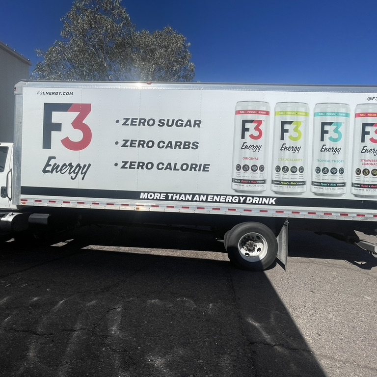 F3 Energy box truck graphics by A&M Graphics in Arizona