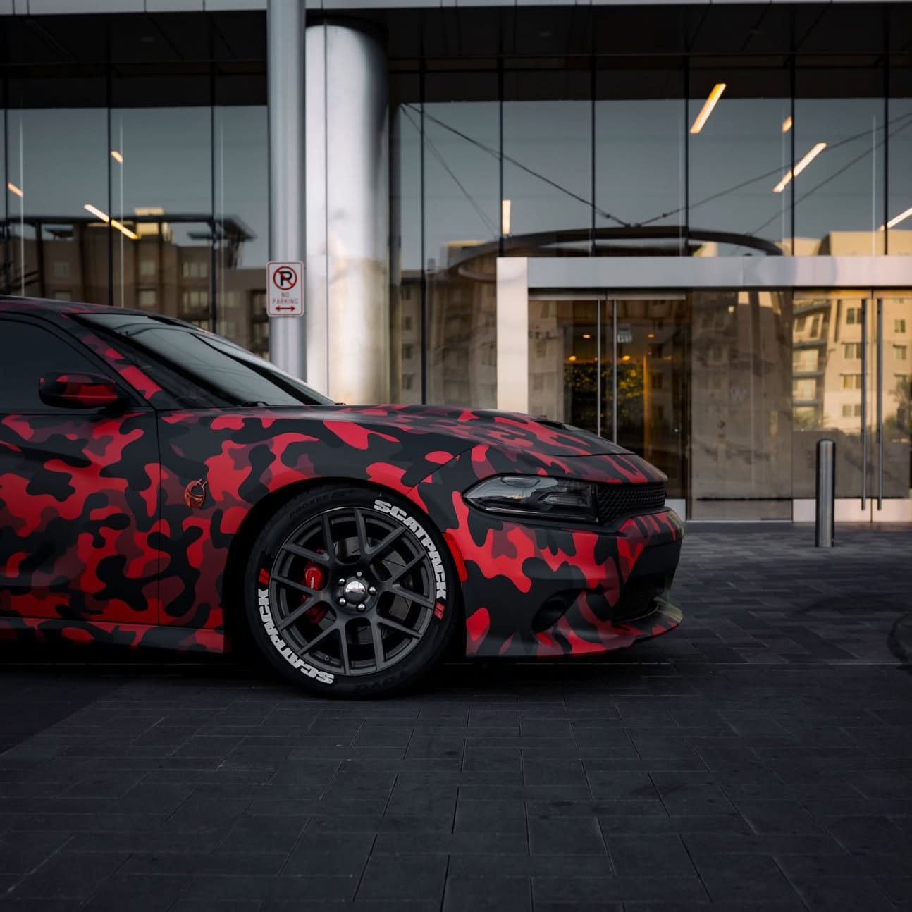 Dodge Charger Scat Pack camo color-change wrap by A&M Graphics